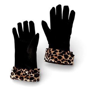 Cejon Black Crushed Velvet Leopard Print Like New Gloves w/Thinsulate Stretch OS